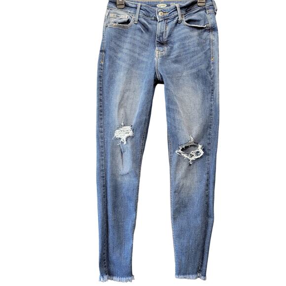 Old Navy Rockstar Blue Skinny Jeans Ripped Raw Hem Secret Slim Pockets Women's 6 - Picture 1 of 10